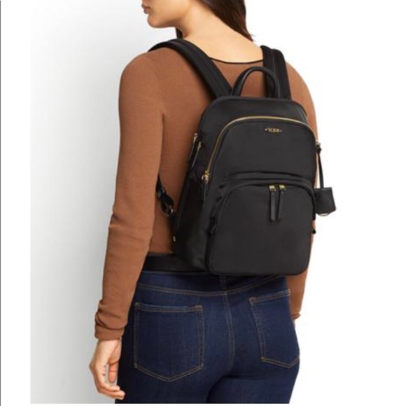 NWT TUMI Voyageur Dori Black Nylon Gold Backpack - Picture 4 of 8
